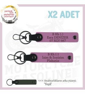 Arkadaşa, İsim Plaka ve B Rh (-) Kan Grubu Yazılı Kişiselleştirilmiş Deri x2 Anahtarlık, Pembe-Ysl (Çok Renkli)