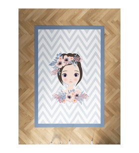 MEKTA HOME BEBEK VE ÇOCUK ODASI Çiçekli Prenses Kız Desenli Zikzaklı Halı