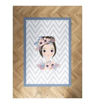 MEKTA HOME BEBEK VE ÇOCUK ODASI Çiçekli Prenses Kız Desenli Zikzaklı Halı