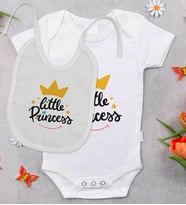 BK Kids Little Princess Tasarımlı Bebek Body Zıbın ve Mama Önlüğü Hediye Seti - Model 1