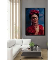 Çerçeve Görünümlü Dekoratif Ahşap Kare Frida Kahlo Tablosu Ev/Ofis/İşyeri/Salon/Mutfak/Banyo Tablo