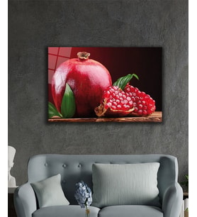  Nar Kırmızı Meyve Cam Tablo (Çok Renkli)