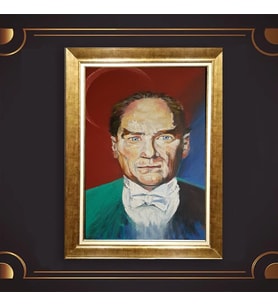 Altın Varaklı Çerçeveli Paspartulu Atatürk Tablo z4700 (Gold)