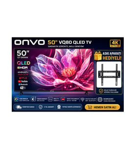 Onvo 50" VQ80 QLED Android Smart Tv Hdr Destekli Netflix & Youtube Bluetooth & Wifi Askı Aparatı Hediyeli