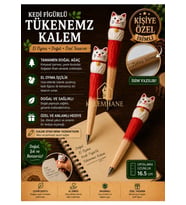 Kalemhane Kişiye Özel El Oyma İşçilik Özel Yapım Tükenmez Kalem Kedi Figürlü