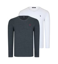 İKİLİ SET T8587 DEWBERRY V YAKA ERKEK SWEATSHIRT-BEYAZ-ANTRASİT