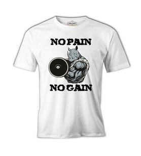 No Pain No Gain Hippo - Body Building Beyaz Erkek Tshirt