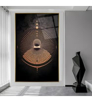 Metal Çerçeveli Soyut Desenler Cam Tablo (Gold)