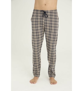 Ekose Ince Tek Alt Rahat Pamuk Penye Pijama - Bej Eşofman Altı
