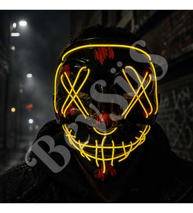 Cadılar Bayramı Siyah Maske Neon Sarı Işıklı