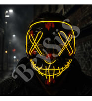 Cadılar Bayramı Siyah Maske Neon Sarı Işıklı