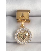 316L Çelik Gold Renk Sallantı Zirkon Taşlı Kalp Model Nomination Charm