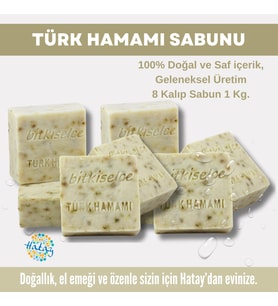 Bitkiselce Saf ve doğal içeriklerle Türk Hamamı Sabunu  950 gr (8 Kalıp)