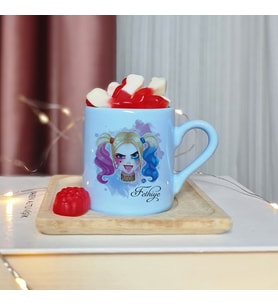 Harley Quinn Tasarımlı Kişiye Özel Mavi Türk Kahvesi Fincanı