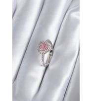 Pirinç Gümüş Renk Pembe Zirkon Taş Kalp Charm Model Kadın Yüzük TJ-BYK2859