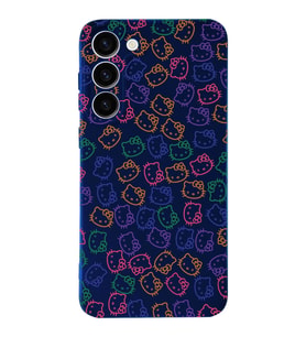 Samsung Galaxy S23 Uyumlu Lansman Kılıf Hello Kitty Tasarımlı İçi Kadife Kapak-Koyu Mavi (Şeffaf)