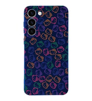 Samsung Galaxy S23 Uyumlu Lansman Kılıf Hello Kitty Tasarımlı İçi Kadife Kapak-Koyu Mavi (Şeffaf)