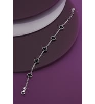 925 Ayar Gümüş Beşli 8 mm Yonca Bileklik (Gümüş-Siyah)