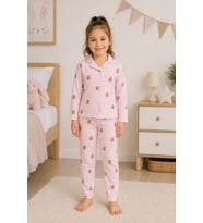 Monox %100 Pamuk Kız Çocuk Düğmeli Pijama Takımı – Uzun Kollu