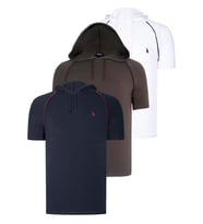 ÜÇLÜ SET T8570 DEWBERRY KAPŞONLU ERKEK T-SHIRT-LACİVERT-BEYAZ-HAKİ (Karışık)