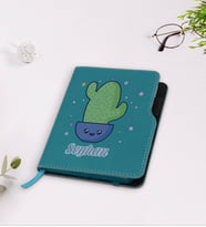 BK Gift Kişiye Özel Kaktüs Tasarımlı Turkuaz Termo Deri Defter-4