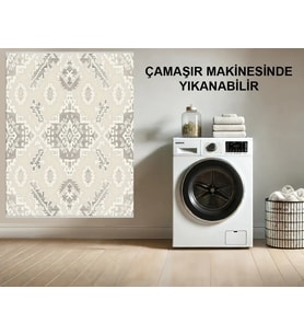 Makine Kaymaz Yıkanabilir Krem Bohem Salon Halısı Mutfak Halısı Koridor Halısı Yolluk 3485
