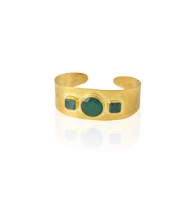 Kadir Jewellery 22 Ayar Altın Kaplama El İşçiliği Zirkon Taşlı Kadın Kelepçe Bilezik (K.Yeşil)