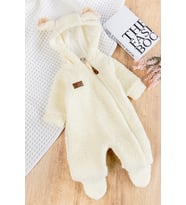 Kapüşonlu Welsoft Peluş Kışlık Kız/Erkek Bebek Tulum (Krem)
