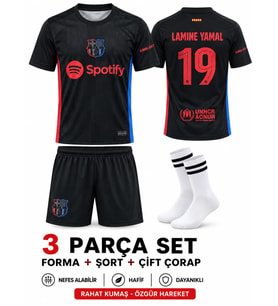 Barcelona Lamine Yamal Siyah Retro Futbol Çocuk Forması 4'lü Set Çorap+Bileklik Hediyeli