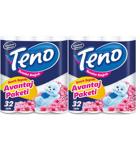 Teno Ultra Tuvalet Kağıdı Çift Katlı 64 Lü Paket Pudra Kokulu (Avantaj Pk Serisi) (2PK*32)