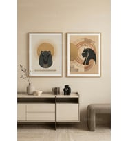 Modern Panter ve Geometrik Art Deco Esintili 2’li Ahşap Çerçeveli Tablo Seti