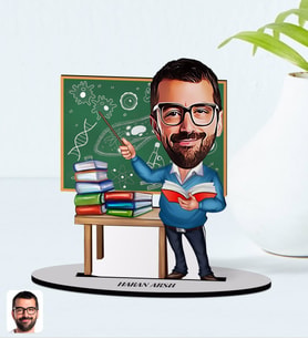 BK Gift Kişiye Özel Erkek Biyoloji Öğretmeni Karikatürlü Ahşap Biblo Model-1 (Beyaz)