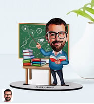BK Gift Kişiye Özel Erkek Biyoloji Öğretmeni Karikatürlü Ahşap Biblo Model-1 (Beyaz)