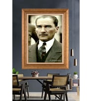 Altın Varaklı Çerçeveli Paspartulu Atatürk Tablo nh29 (Gold)