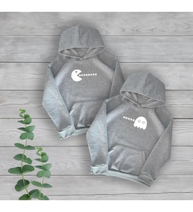 Hayalet ve Avcı Baskılı Sevgili Çift Hediye 2'li Gri Oversize Sweatshirt