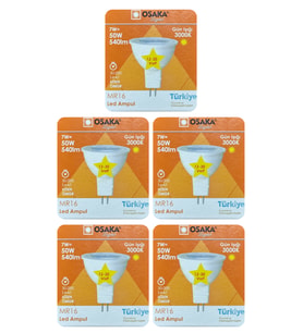 (5 Adet) Osaka 12Volt 7W (50W) Sarı (3000K) GU5.3 Duylu (İğne Bacak) Led Spot Ampul