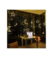 Renkli Led Işıklı Eklemeli Ay Yıldız Perde, 2,80 x 75 cm, Dekoratif ve Şık (Krem)