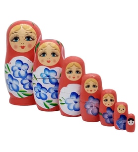 Ahşap Matruşka Bebek Yedili Set Kırmızı