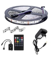 5 Metre 5V 60 Ledli RGB İç Mekan Şerit Led 2A Plastik Adaptör Sese ve Müziğe Duyarlı Led Kontrol Üni