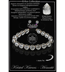 Sertifikalı Gerçek Hematit - Kristal Kuvars Taşı Bileklik - Ayarlamalı (Çok Renkli)
