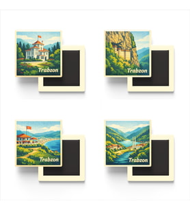 Trabzon - Baskılı Buzdolap Magneti Kare - 9x9 cm - 4 Adet
