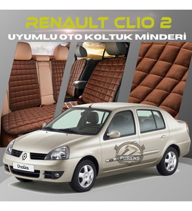 Renault Clio 2 Kahverengi Renk Tay Tüyü Cepli & Terletmez Sırtlı Oto Koltuk Minder Seti - Koltuk Koruma Kılıfı (ÖN & ARKA TAM SET)