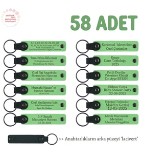 Babalar Günü Organizasyonları İçin, 58'li Set, Kişiye Özel Anlamlı Deri Anahtarlık, F Yeşil & Laci (Fıstık Yeşili)
