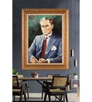Altın Varaklı Çerçeveli Paspartulu Atatürk Tablo nh08 (Gold)
