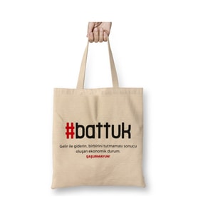 Battuk Karadeniz Beyaz Bez Çanta Uzun Saplı Alışveriş Çantası Plaj Çantası