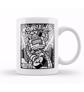 Robot Attack Comic Style Kupa Bardak Porselen