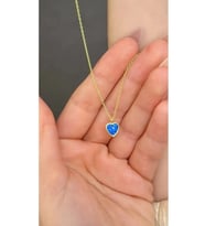 925 Ayar Gümüş Gold Kaplama Mavi Opal Taşlı Minimal Kalp Kolye