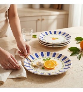 GÜRAL PORSELEN Kayısı Desenli 25 cm 4lü Porselen Düz Yemek Tabağı Seti