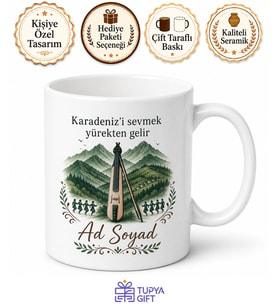 Karadenizli Temalı İsme Özel Baskılı Kupa Bardak Hediye Porselen Mug