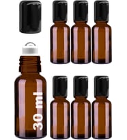 Lexroo 30 ml Çelik Roll On Şişesi 30 cc Sızdırmaz Siyah Kapaklı Cam Şişe 6 Adet (Amber, 30)